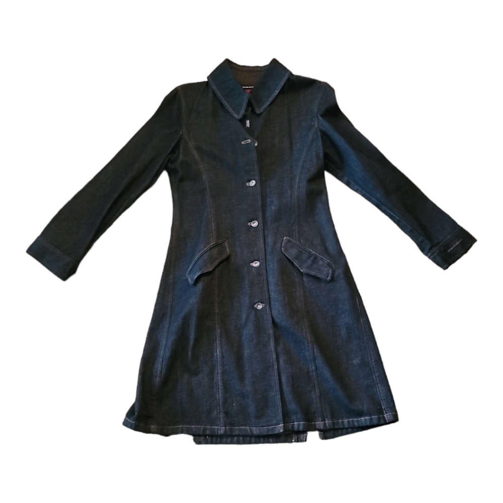 NWOT DKNY Retro  Indigo Denim Trench Coat Sz M - Picture 6 of 6